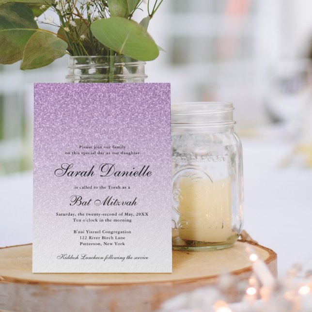 Light Purple Glitter Glam Bat Mitzvah Invitation (Creator Uploaded)