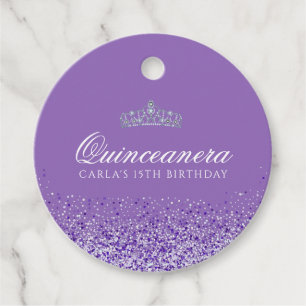 Light Purple Glitter Quinceanera Favor Tags