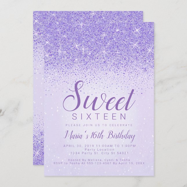 Light Purple Glitter, Sweet 16 Invitations (Front/Back)