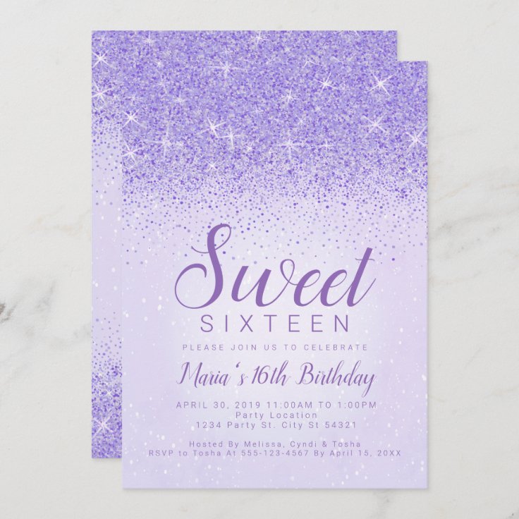 Light Purple Glitter, Sweet 16 Invitations | Zazzle