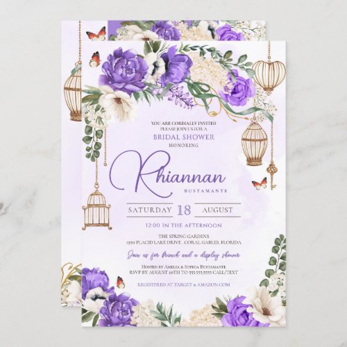 Light Purple Gold Floral Elegant Bridal Shower Invitation