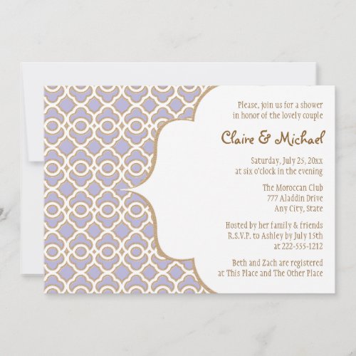 Light Purple Gold Moroccan Couples Wedding Shower Invitation