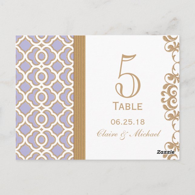 Light Purple Gold Moroccan Wedding Table Number (Back)