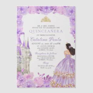 Light Purple Gold Tiara Princess Quinceañera Vellum Invitations