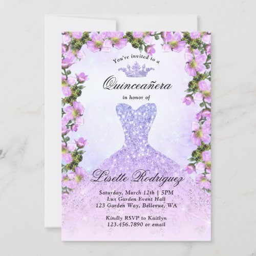 Light Purple Gown Floral Quinceanera Invitation