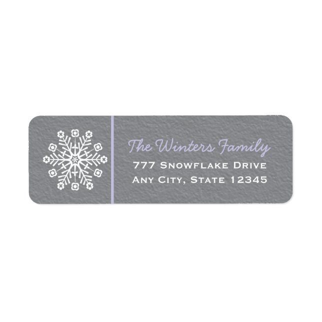 Light Purple Gray Snowflake Return Address Labels (Front)