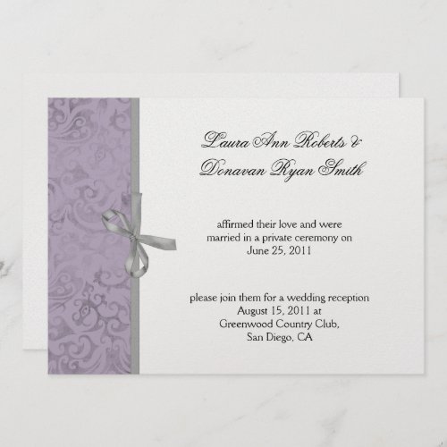 Light Purple Gray White Damask Post Wedding Remake Invitation