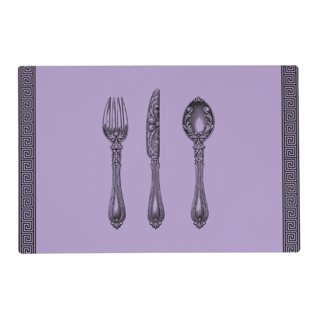 Light Purple Greek Key Laminated Table Placemat (Back)