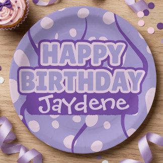 Light Purple Happy Birthday Plate With Name