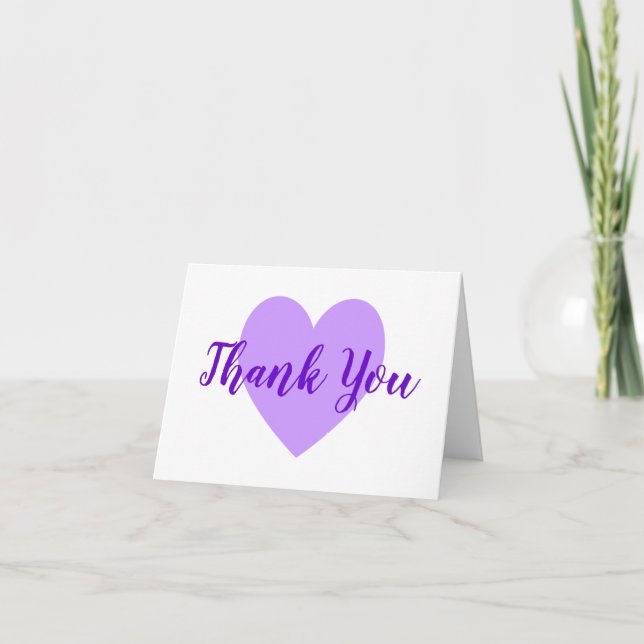 Light Purple Heart Letterpress Thank You Card (Front)