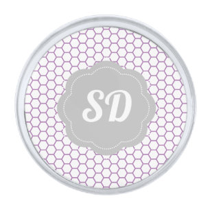 Light Purple Honeycomb Custom Monogram Silver Finish Lapel Pin