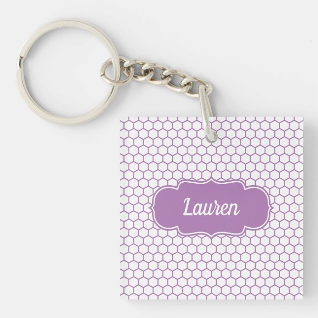 Light Purple Honeycomb Custom Name Keychain (Front)