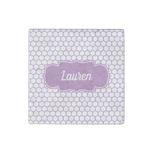Light Purple Honeycomb Custom Name Stone Magnet