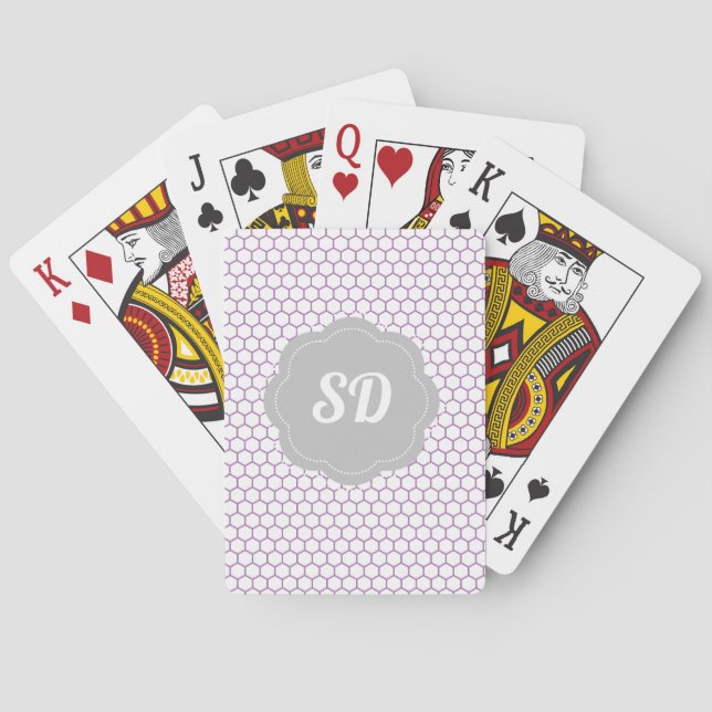 Light Purple Honeycomb Hexagon Pattern Monogram Poker Cards (Back)