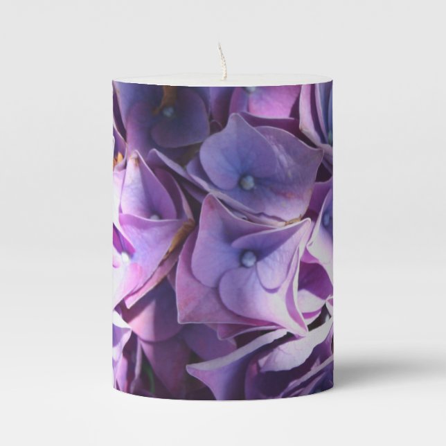 Light Purple Hydrangea Flower Pillar Candle (Front)