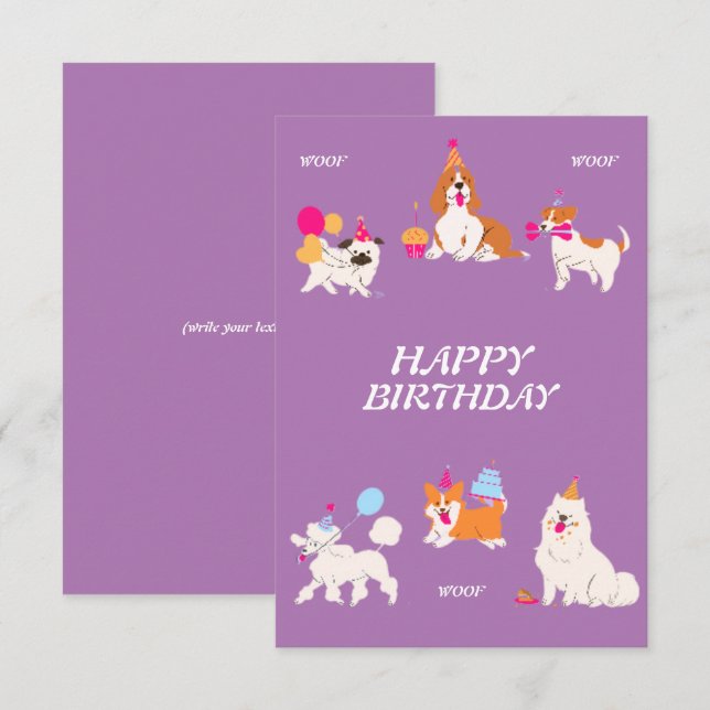 Light Purple Illustrative Dog Birthday Card (Front/Back)