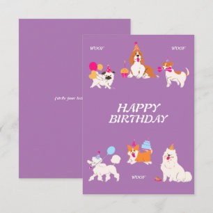 Light Purple Illustrative Dog Birthday Card