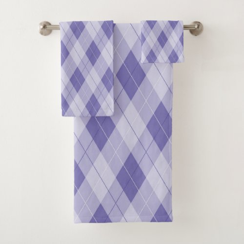 Light Purple Lavender Lilac Argyle Plaid Pattern Bath Towel Set