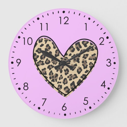LIght Purple Leopard Heart Wall Clock