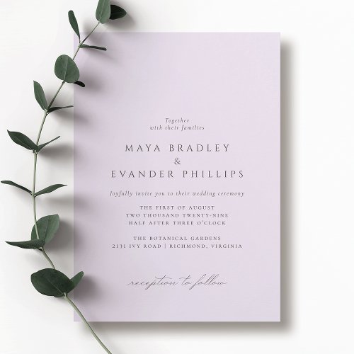 Light Purple Lilac  Elegant Lavender Wedding Invitation