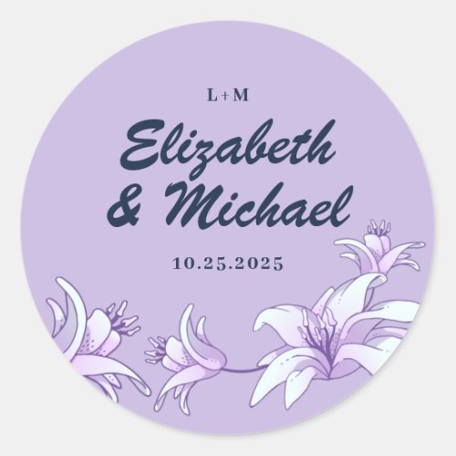 Light Purple Lily Flower Floral Spring Wedding Classic Round Sticker
