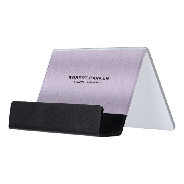Light-Purple Metallic Texture Background Desk Business Card Holder (Angled Front)