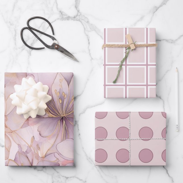 Light Purple Modern Abstract Lilies Wrapping Paper Sheets (Front)