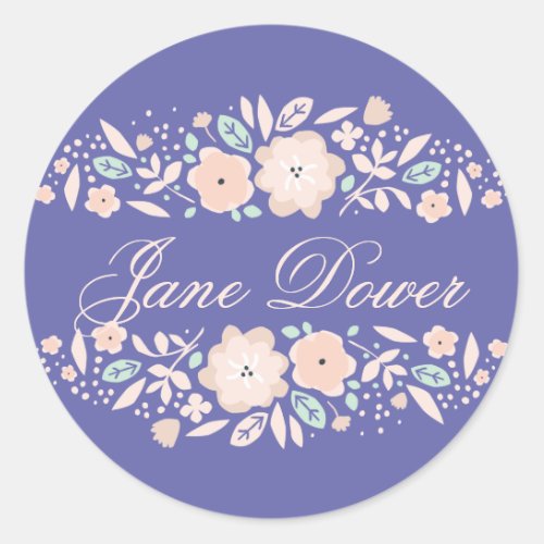 Light Purple Monogram Floral Personal Custom Classic Round Sticker