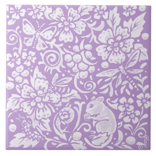 Light Purple Mouse Insects Floral Woodland Nature Ceramic Tile