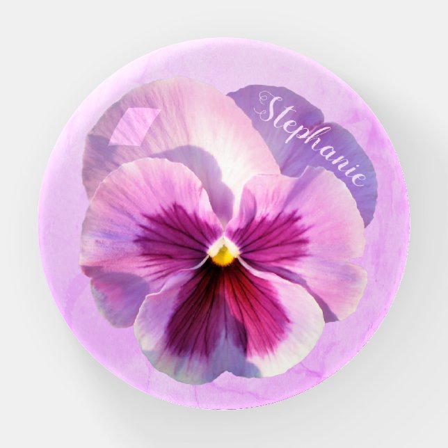 Light Purple Pansy Personalized Floral Paperweight (Front)