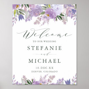 Light Purple Peonies Floral Spring Wedding Welcome Poster