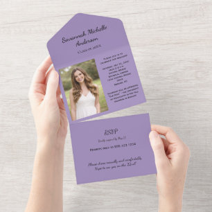 Light Purple Photo Graduation All In One Invitation