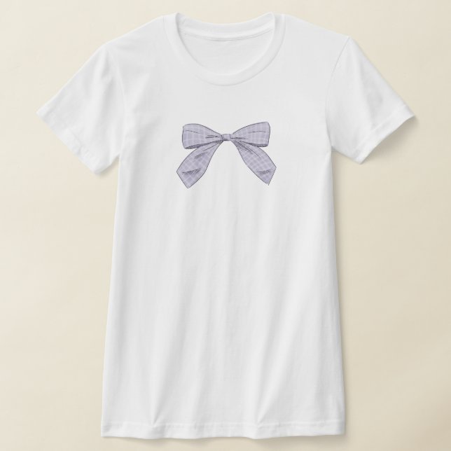 Light Purple Plaid Bow Elegant Baby Shower Mom T-Shirt (Laydown)