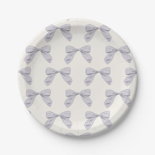 Light Purple Plaid Bow Elegant Neutral Baby Shower Paper Plates