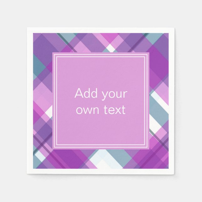 Light Purple Plaid Custom Text Napkins (Front)