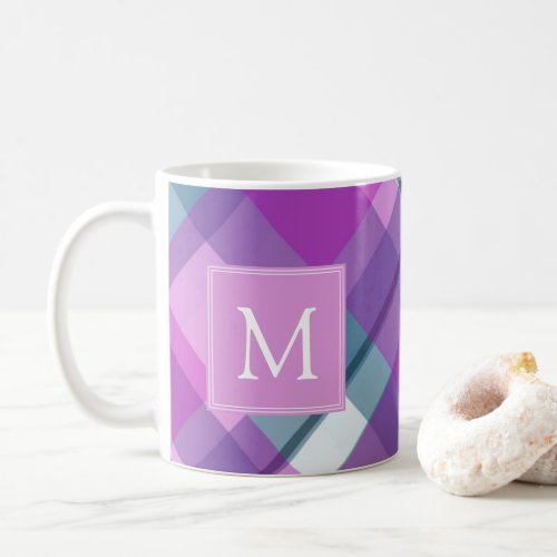 Light Purple Plaid Monogram Coffee Mug