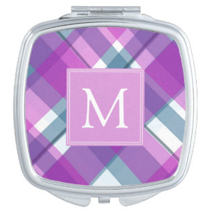 Light Purple Plaid Monogram Compact Mirror