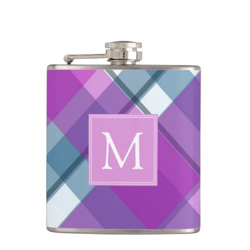 Light Purple Plaid Monogram Flask