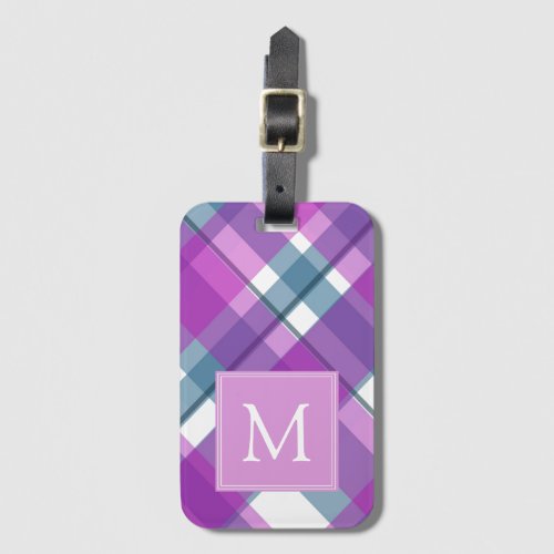 Light Purple Plaid Monogram Luggage Tag