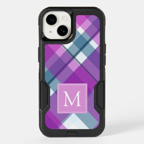 Light Purple Plaid Monogram OtterBox iPhone 14 Case