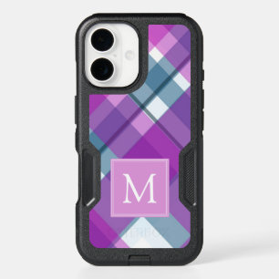 Light Purple Plaid Monogram iPhone 16 Case