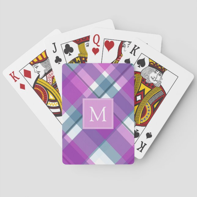 Light Purple Plaid Monogram Poker Cards (Back)
