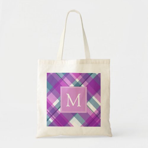 Light Purple Plaid Monogram Tote Bag