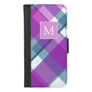 Light Purple Plaid Monogrammed iPhone 8/7 Wallet Case