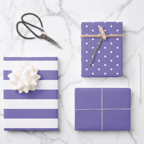 Light Purple Polka Dot Wide Striped and Solid Wrapping Paper Sheets