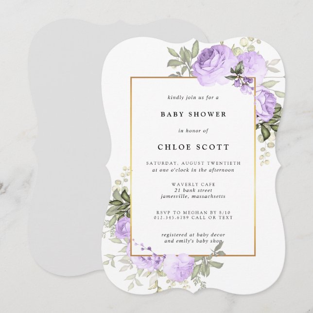 Light Purple Rose Floral Baby Shower Invitation (Front/Back)