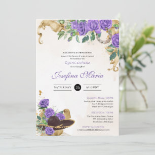 Light Purple Rose Mexicana Mariachi Quinceanera Invitation