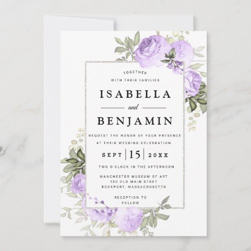 Light Purple Rose Rustic Floral Wedding Invitation