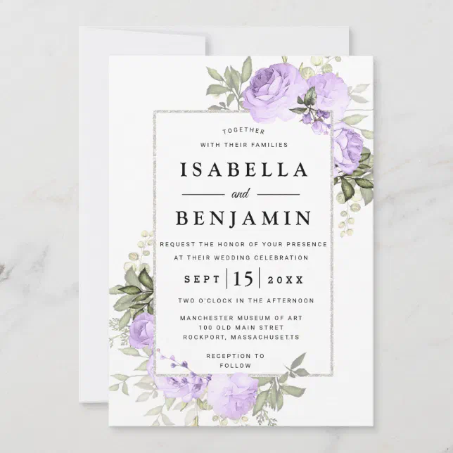 Light Purple Rose Rustic Floral Wedding Invitation | Zazzle