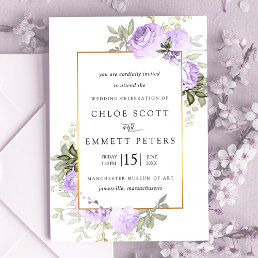 Light Purple Rose Rustic Floral Wedding Invitation